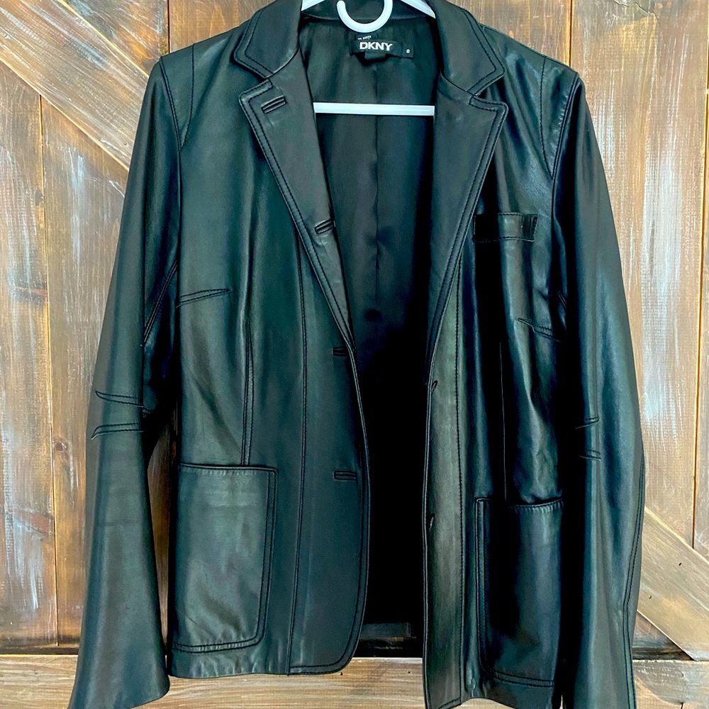 DKNY Black Leather Blazer Small